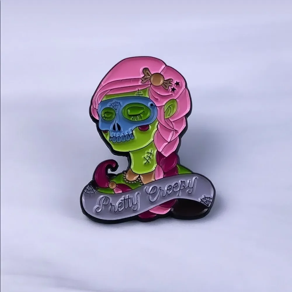 Sugar Skull Girl Pink Pretty Creepy Enamel Pin/ Brooch